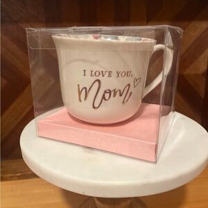 I Love You Mom Ceramic Mug - White with Pink and Gold Accent